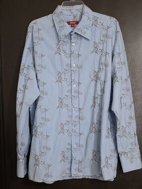 Report Light Blue Dress Shirt with Brown/Gold Embroidery Men's Size XL